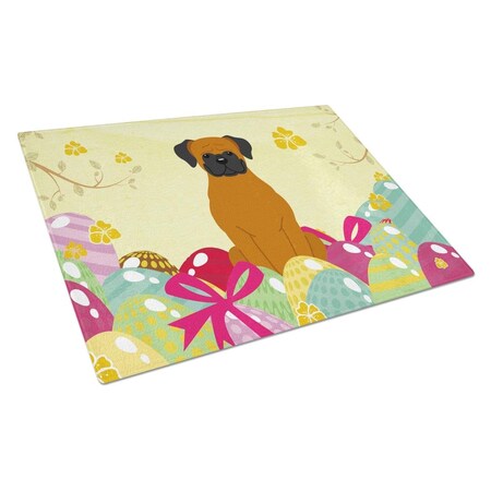 Carolines Treasures Easter Eggs Fawn Boxer Glass Cutting Board Large BB6115LCB